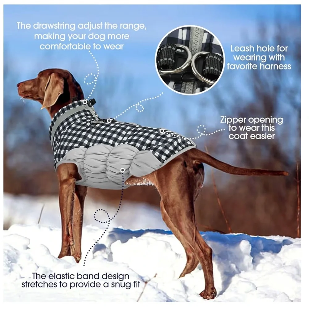 FUAMEY Waterproof Dog Winter Jacket With Harness Built In/Reflective L/375-8